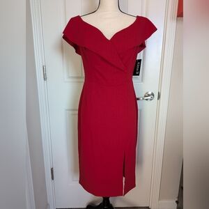 Elegant Off-Shoulder Red Midi Dress